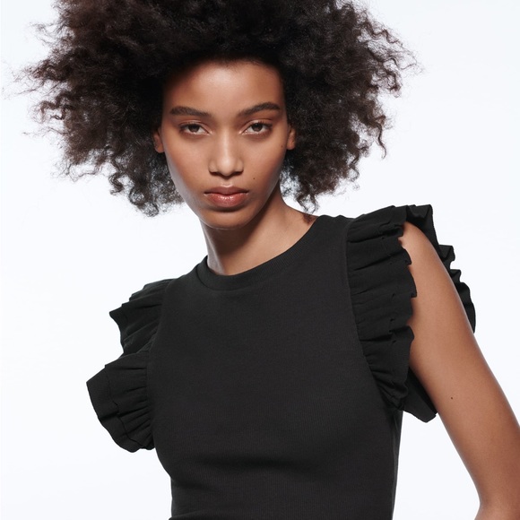 Zara Tops Zara Cropped Black Tank With Ruffles Poshmark